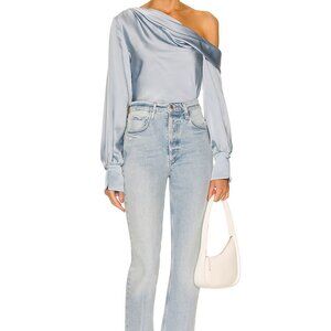 Jonathan Simkhai Alice Satin One-Shoulder Top, color Sky size S